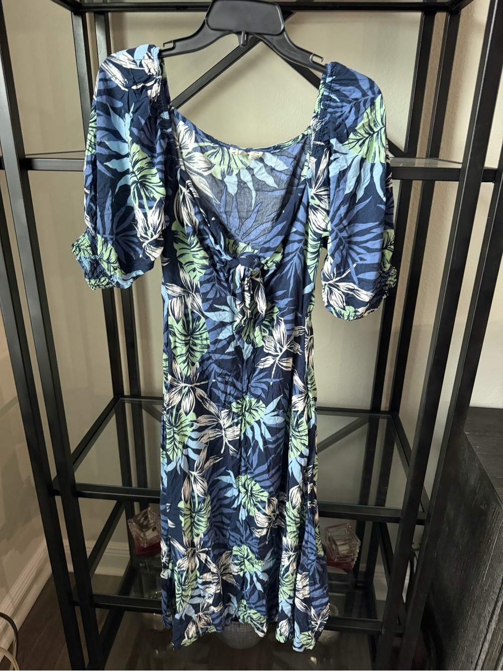 Roxy Navy Blue Tropical Tie-Front Midi Dress